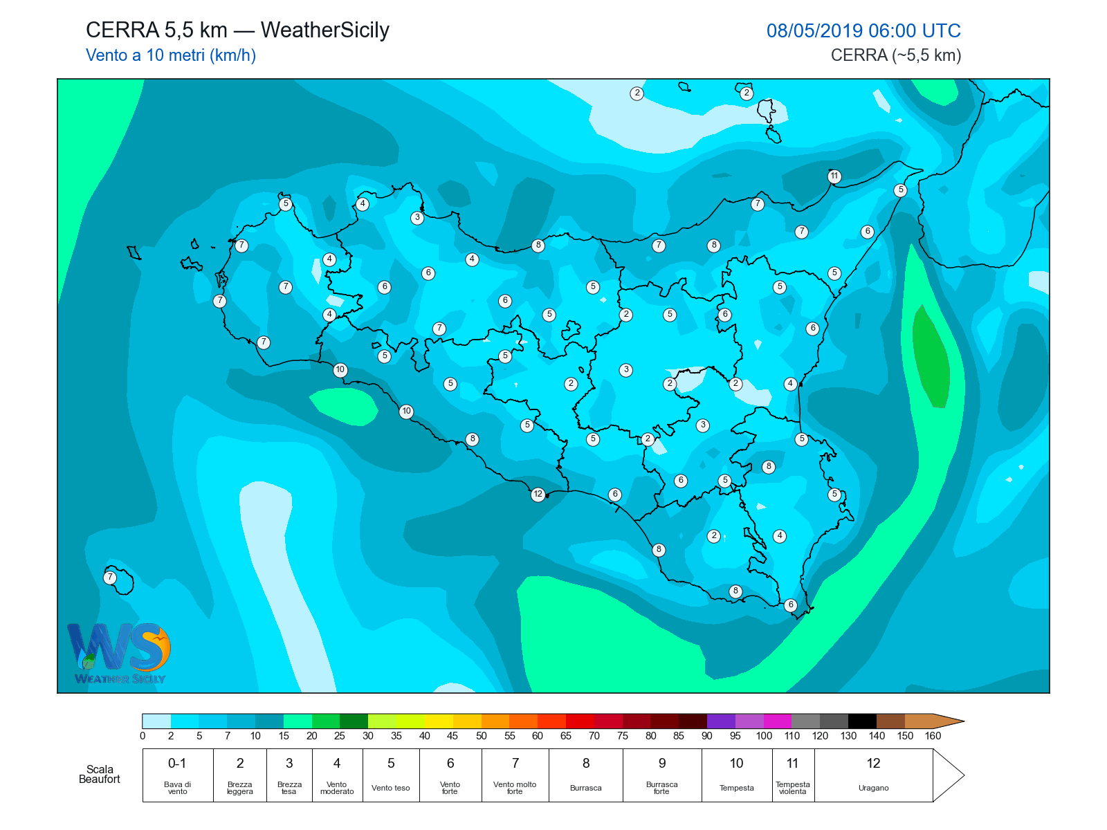 Vento a 10 metri · 2019050806