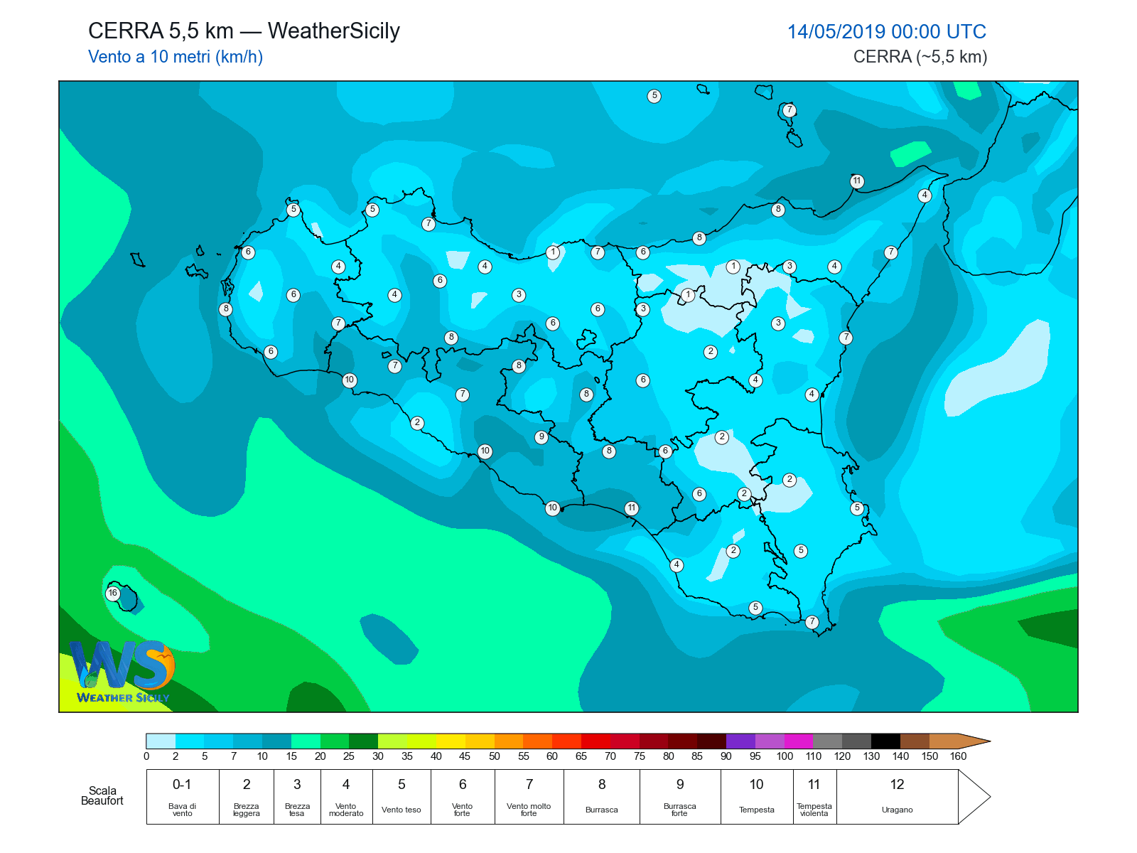 Vento a 10 metri · 2019051400