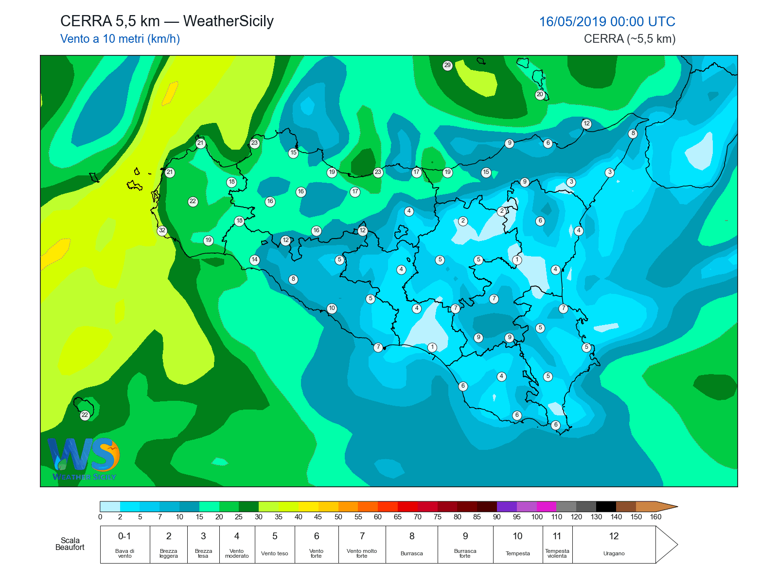 Vento a 10 metri · 2019051600