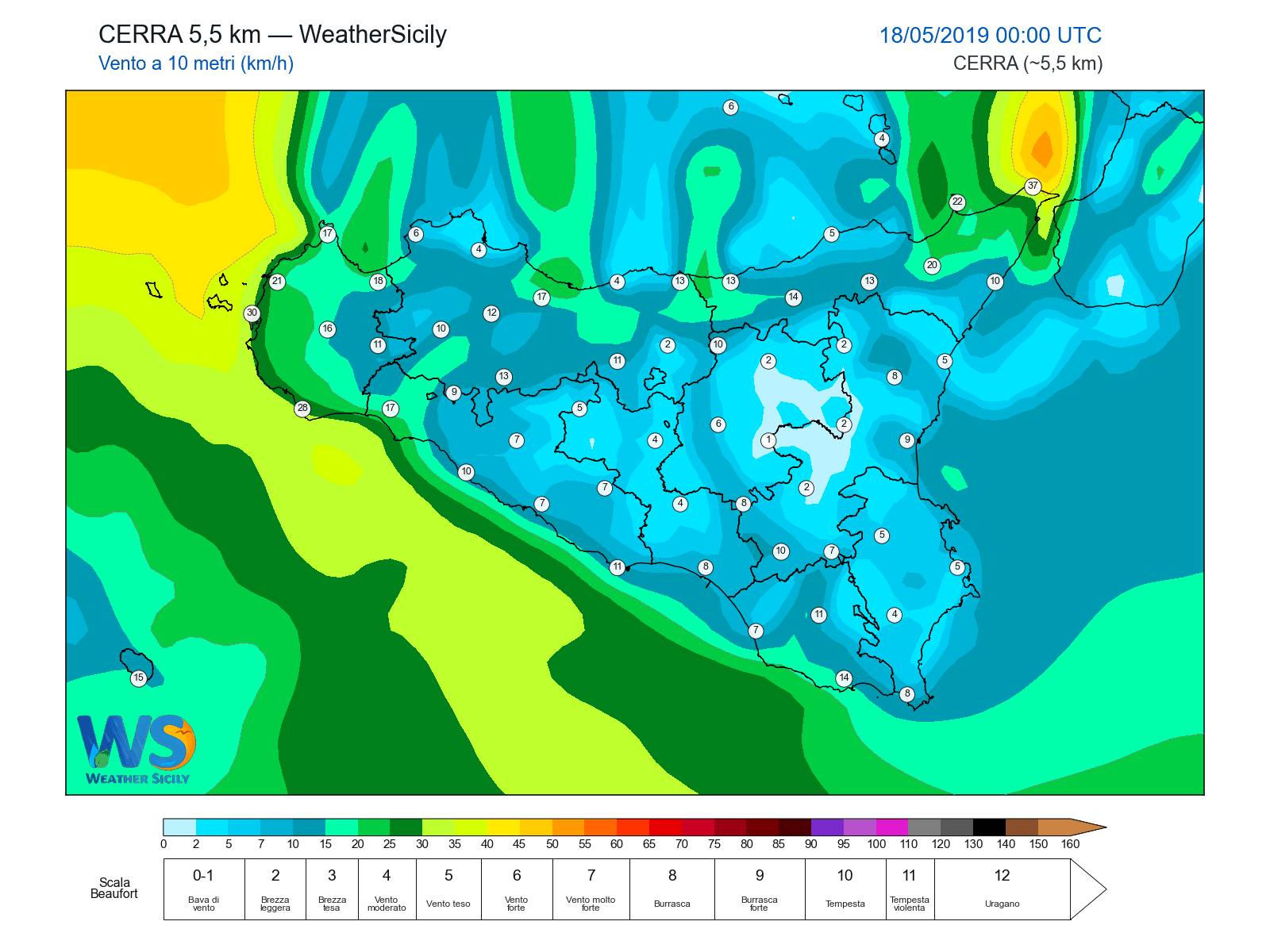 Vento a 10 metri · 2019051800