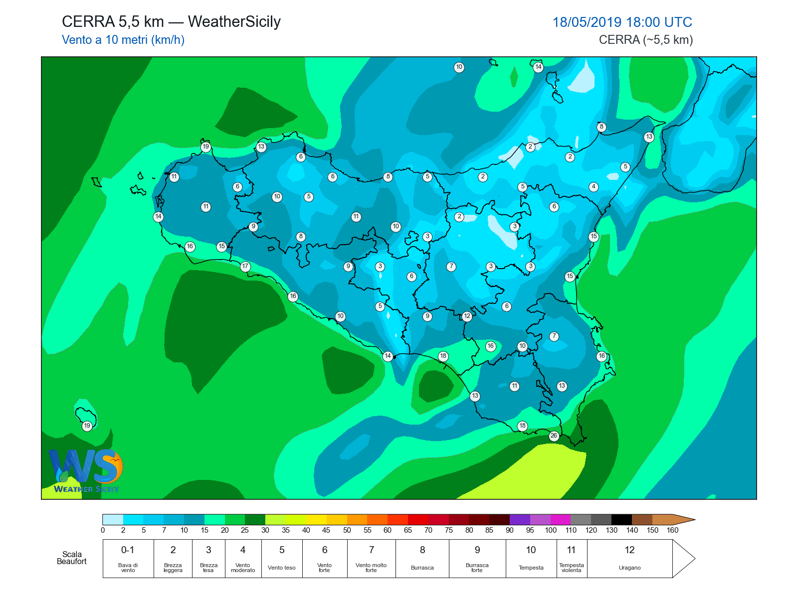 Vento a 10 metri · 2019051818