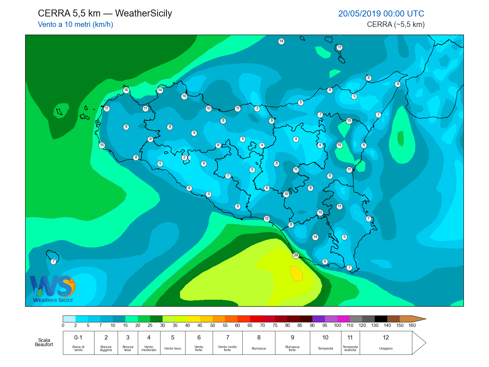 Vento a 10 metri · 2019052000