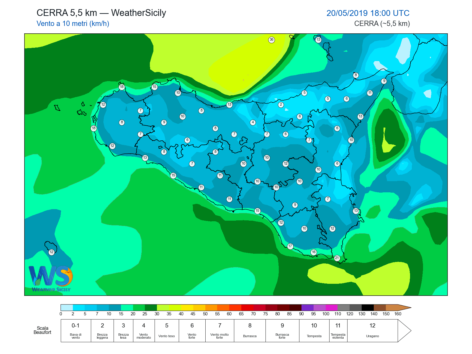 Vento a 10 metri · 2019052018