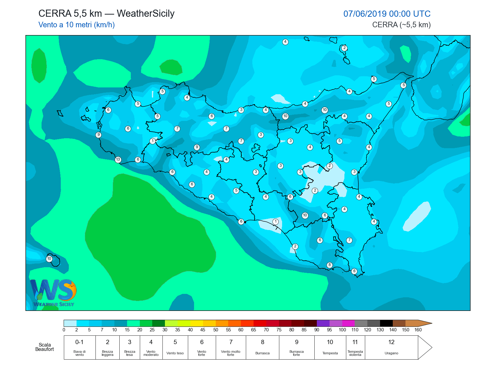 Vento a 10 metri · 2019060700