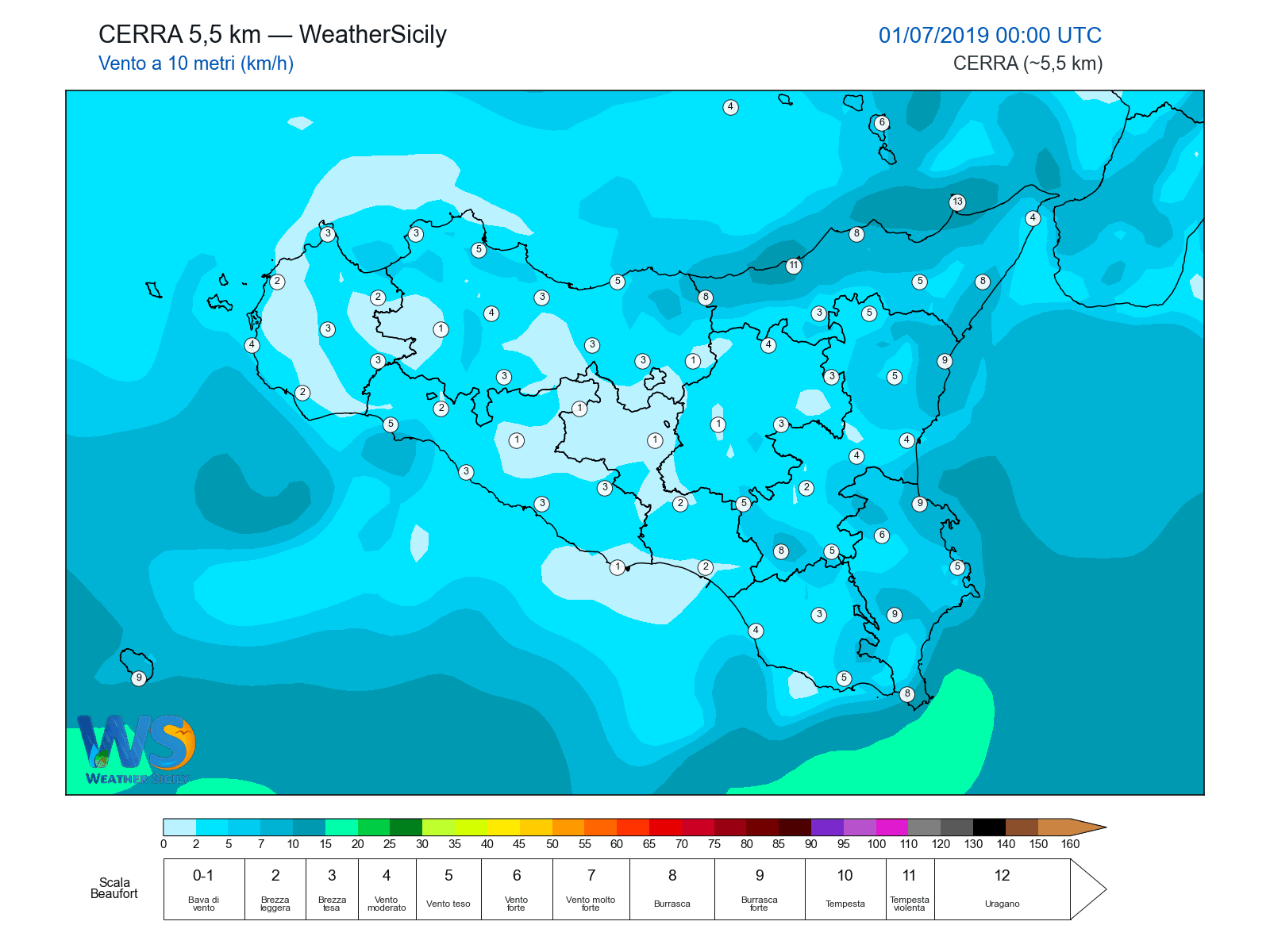 Vento a 10 metri · 2019070100