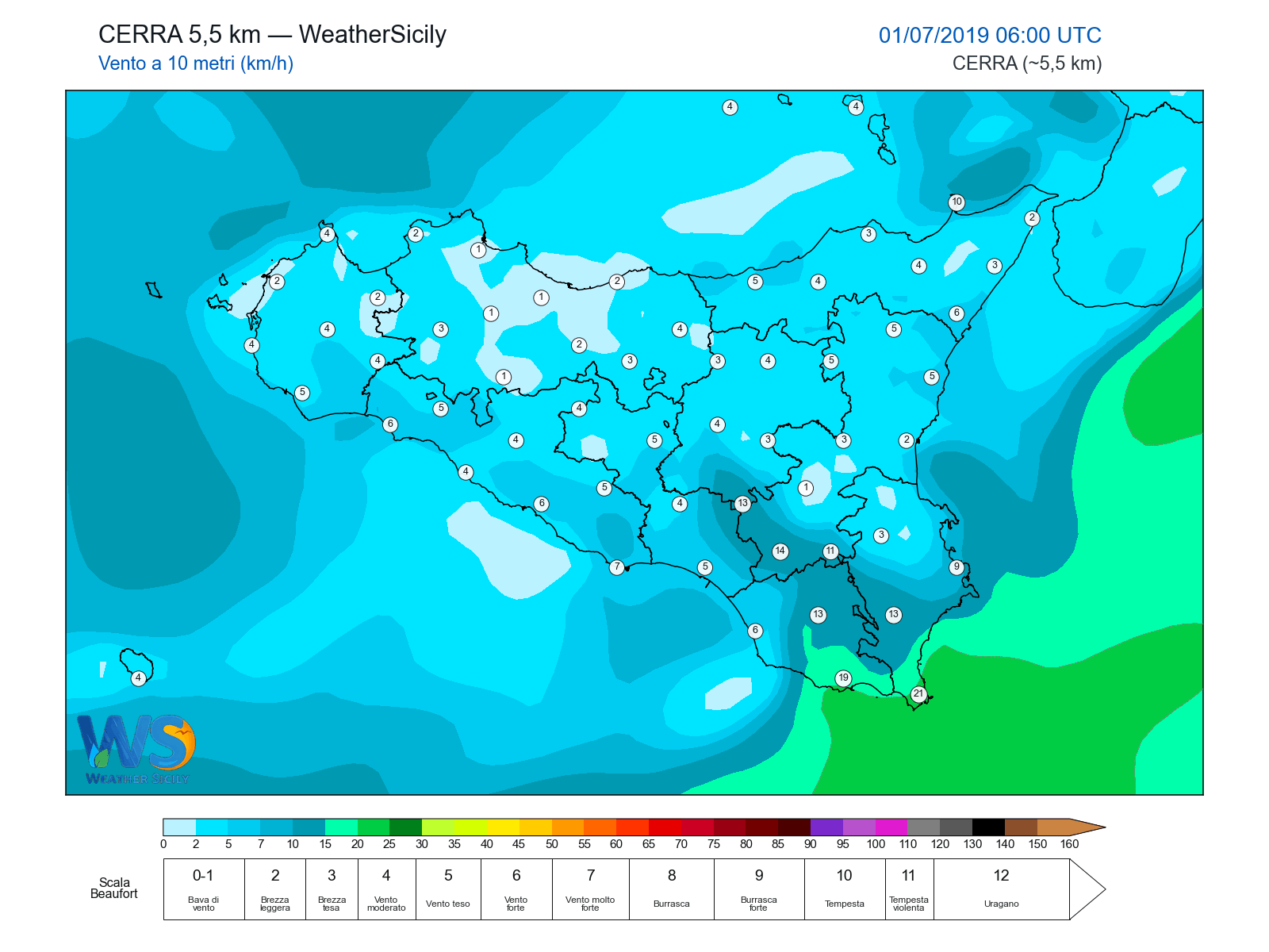 Vento a 10 metri · 2019070106