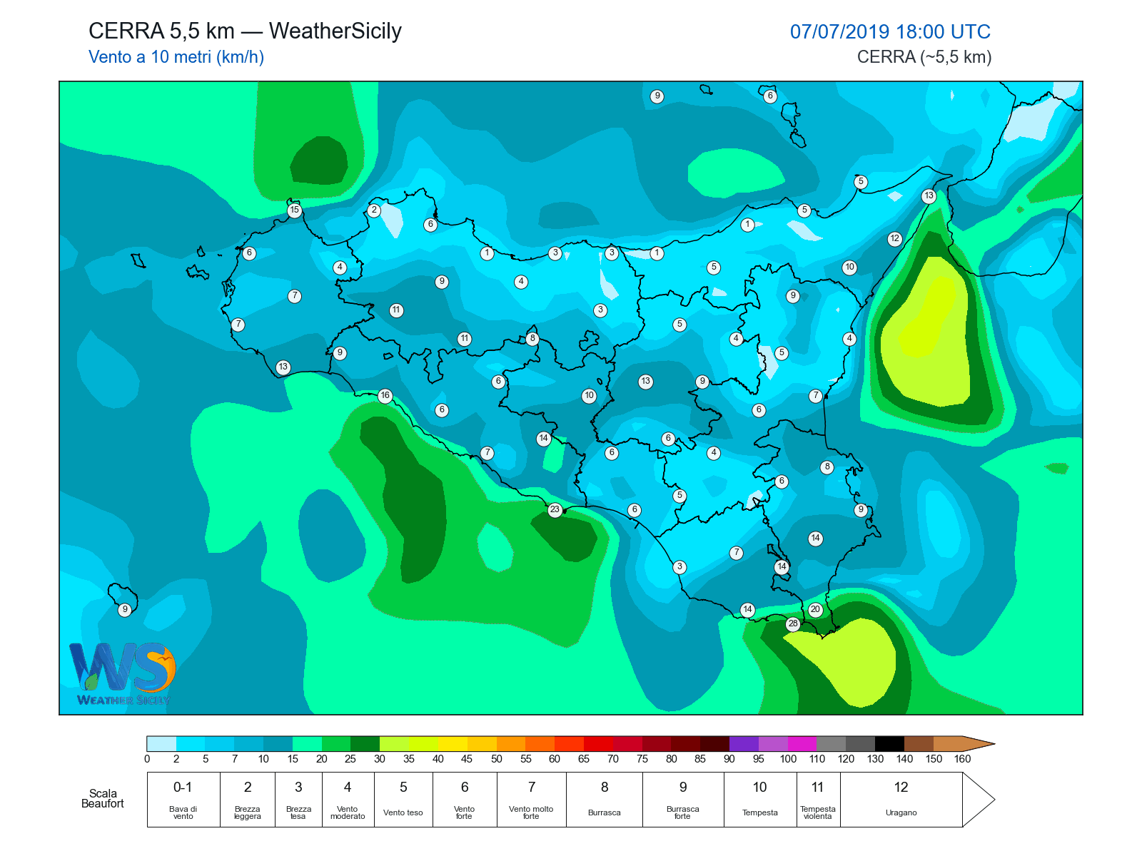 Vento a 10 metri · 2019070718