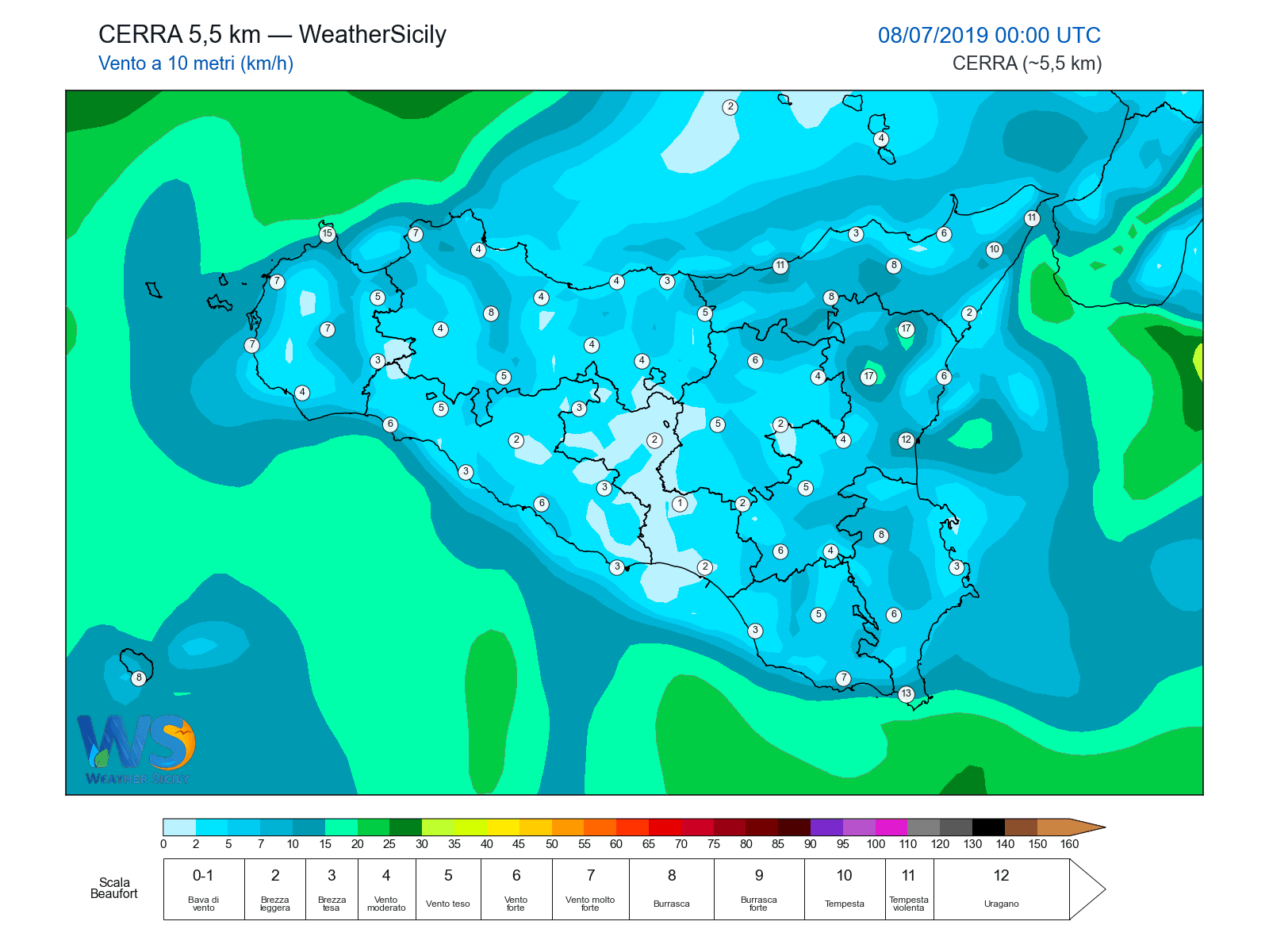 Vento a 10 metri · 2019070800