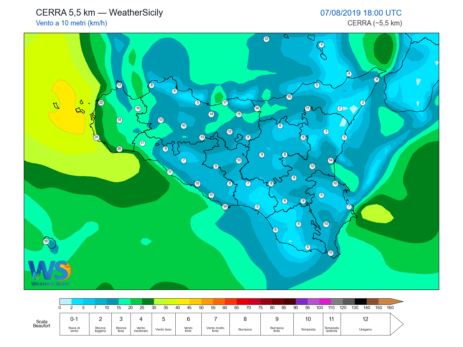 Vento a 10 metri · 2019080718