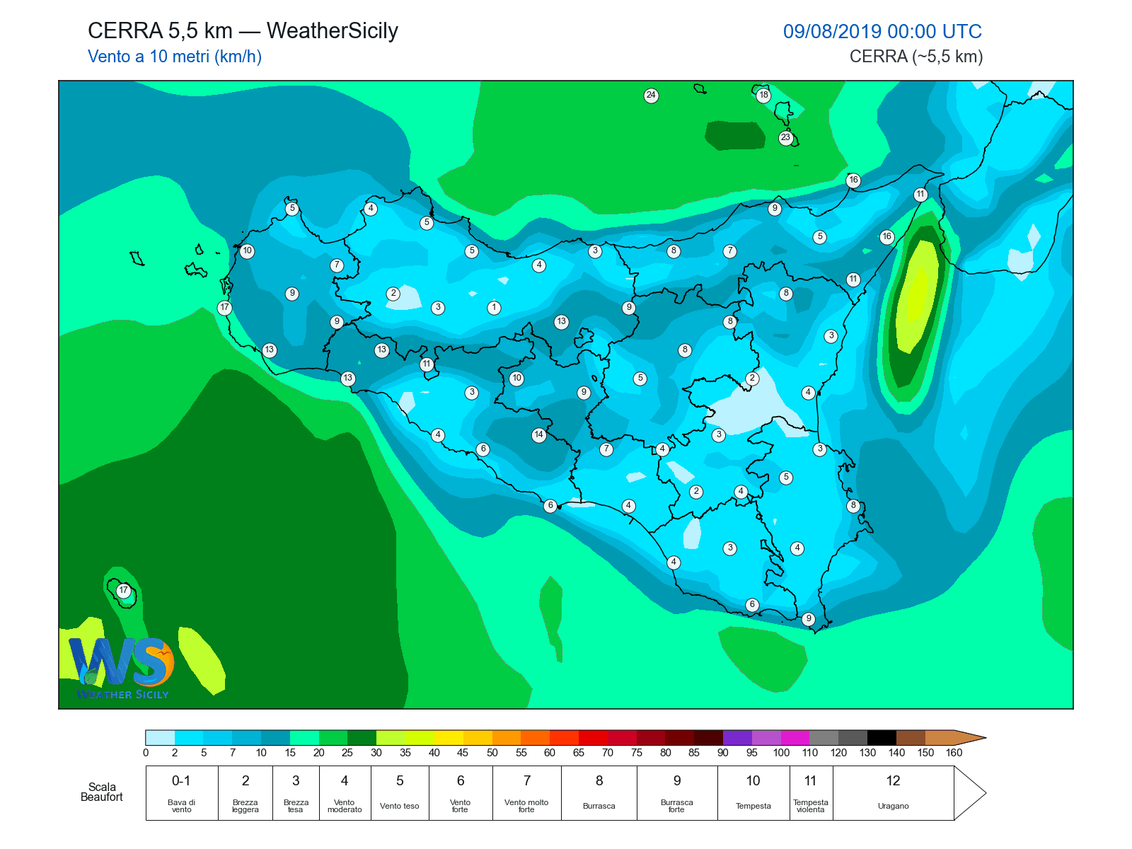 Vento a 10 metri · 2019080900