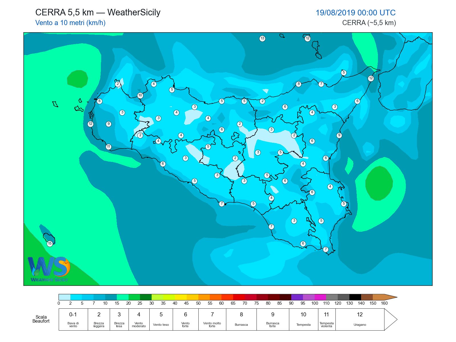 Vento a 10 metri · 2019081900