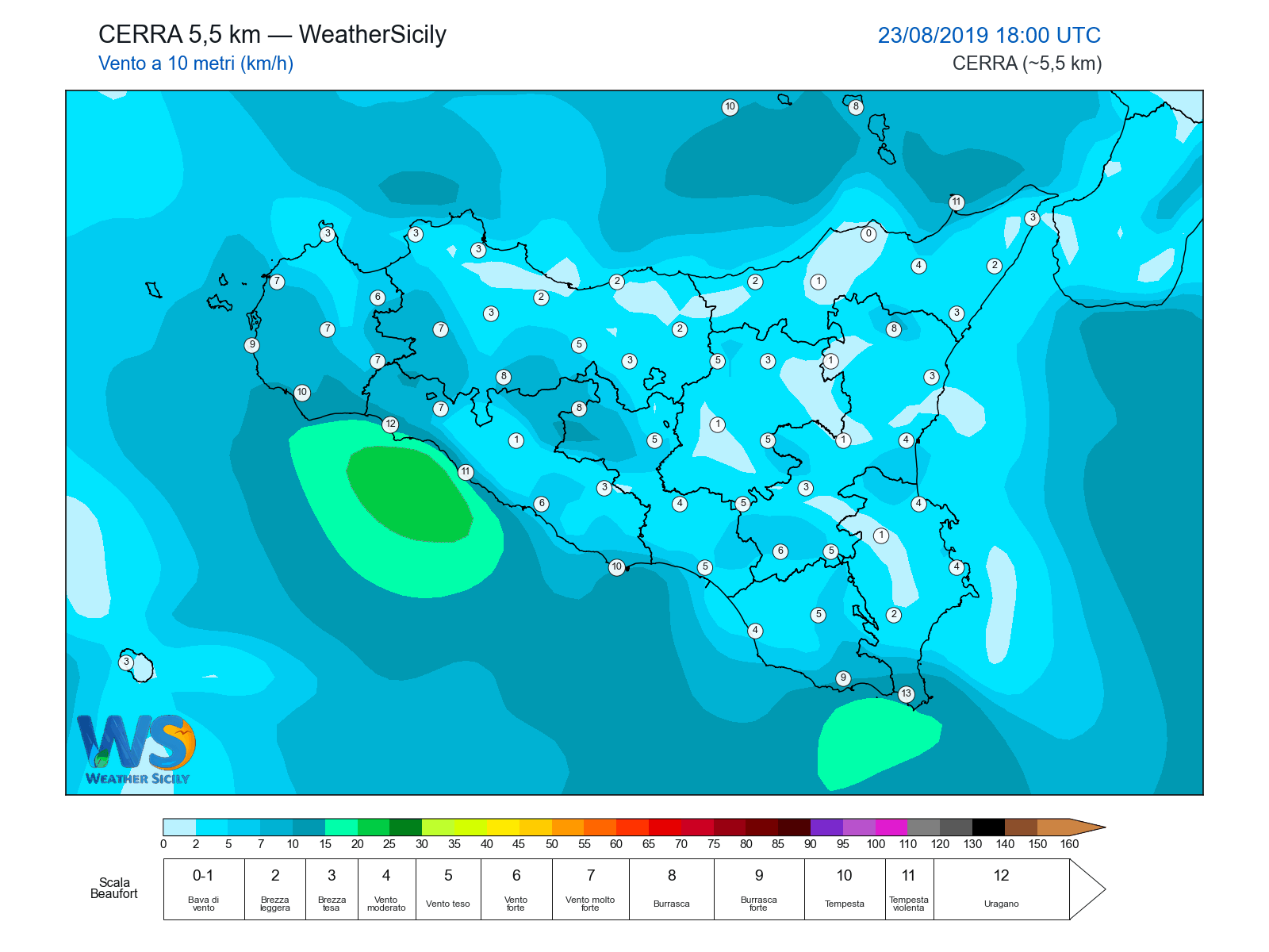 Vento a 10 metri · 2019082318