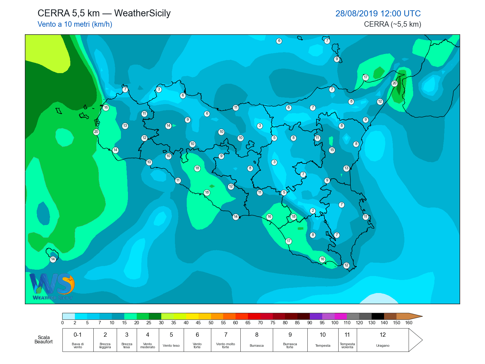 Vento a 10 metri · 2019082812