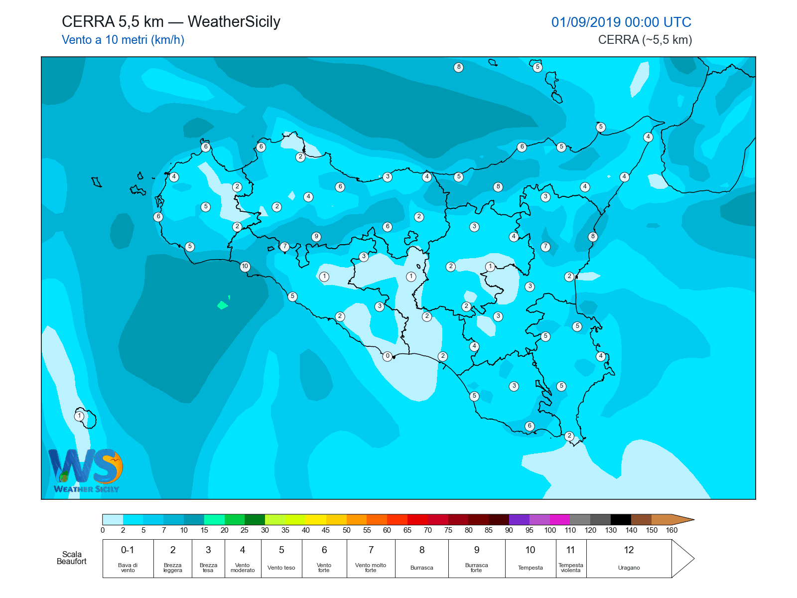 Vento a 10 metri · 2019090100