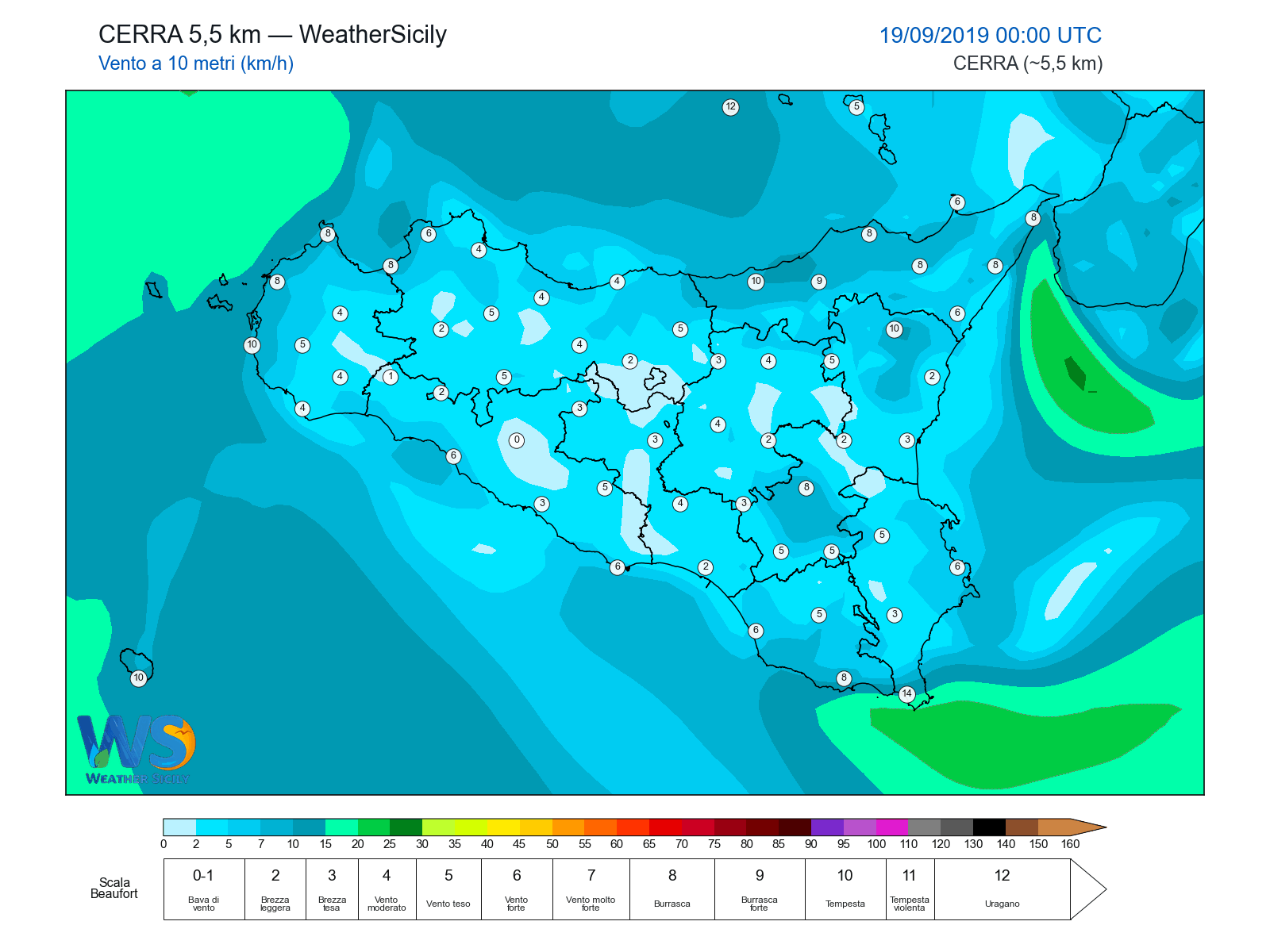 Vento a 10 metri · 2019091900