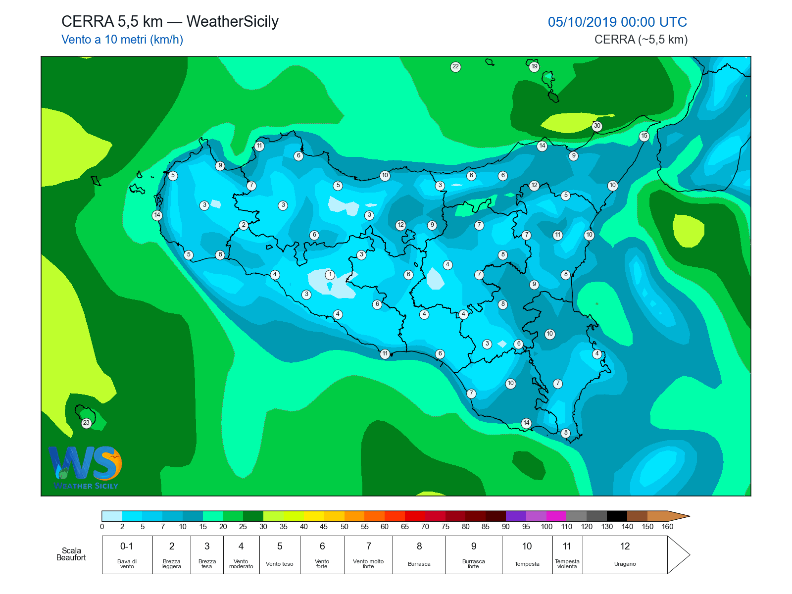 Vento a 10 metri · 2019100500