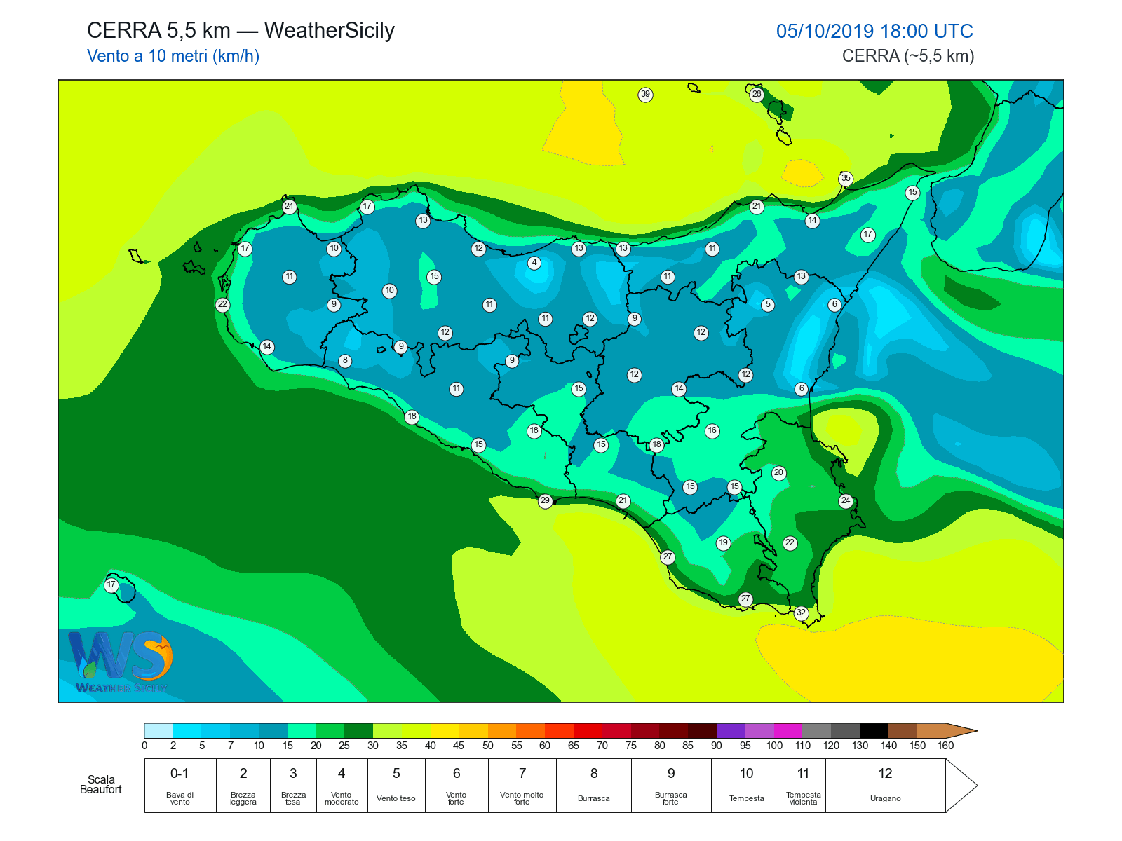 Vento a 10 metri · 2019100518