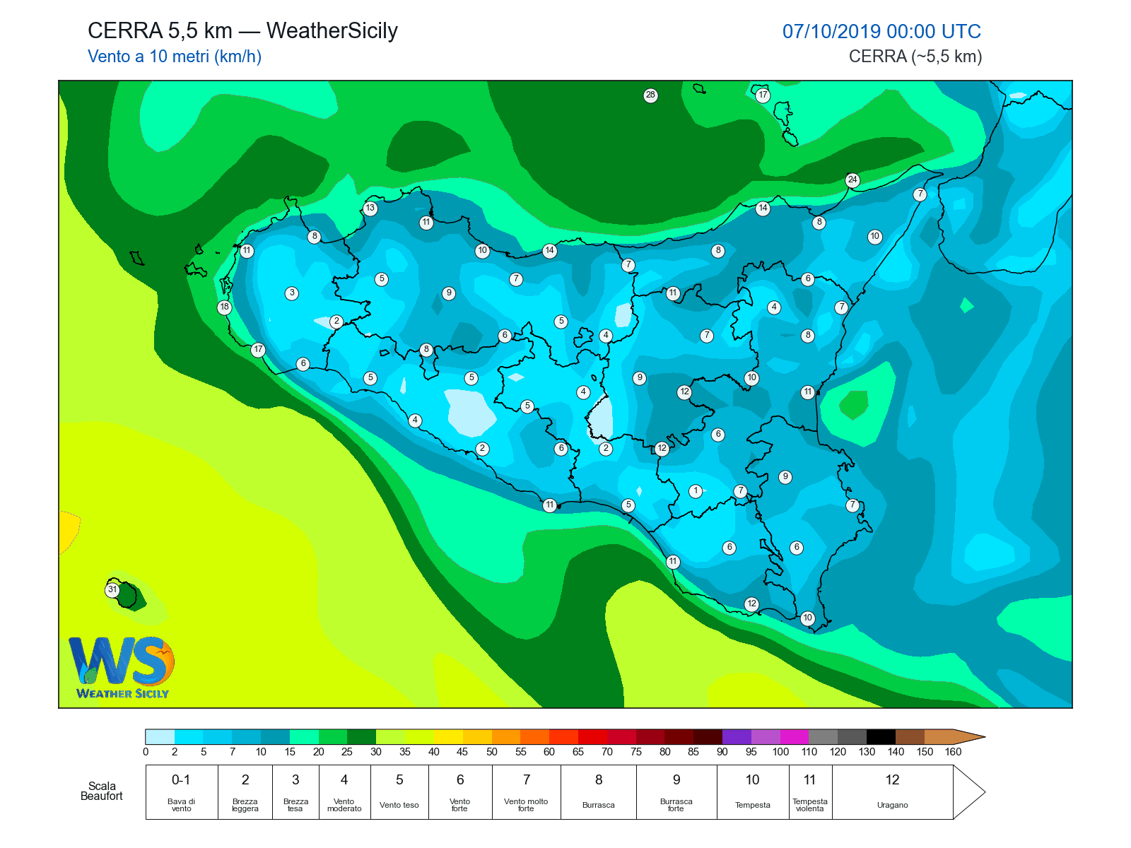 Vento a 10 metri · 2019100700