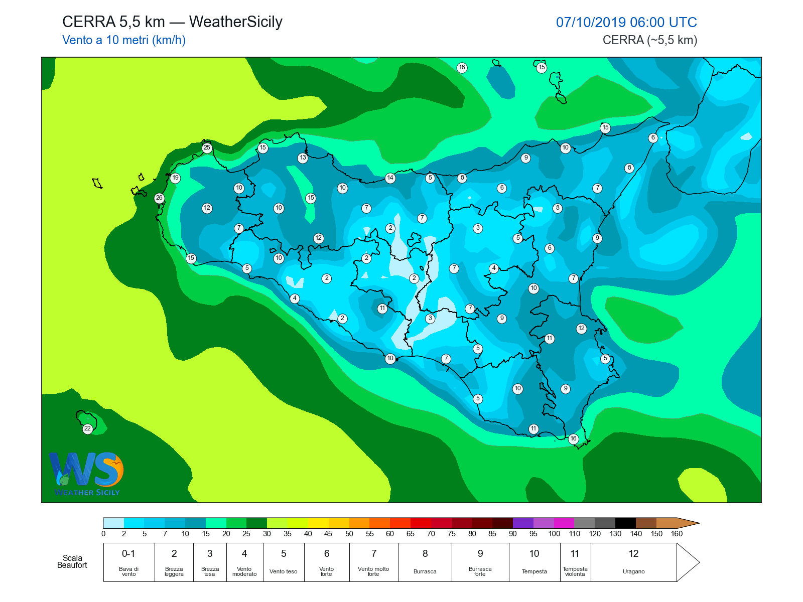 Vento a 10 metri · 2019100706
