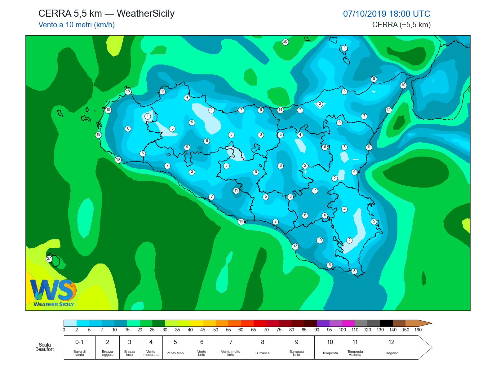 Vento a 10 metri · 2019100718