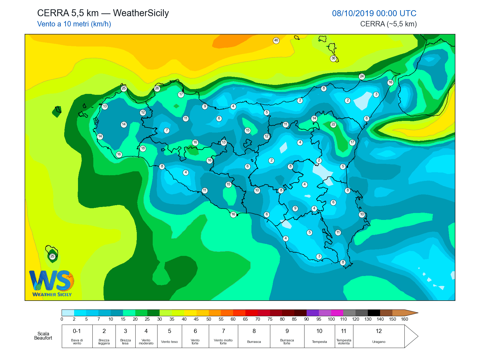 Vento a 10 metri · 2019100800