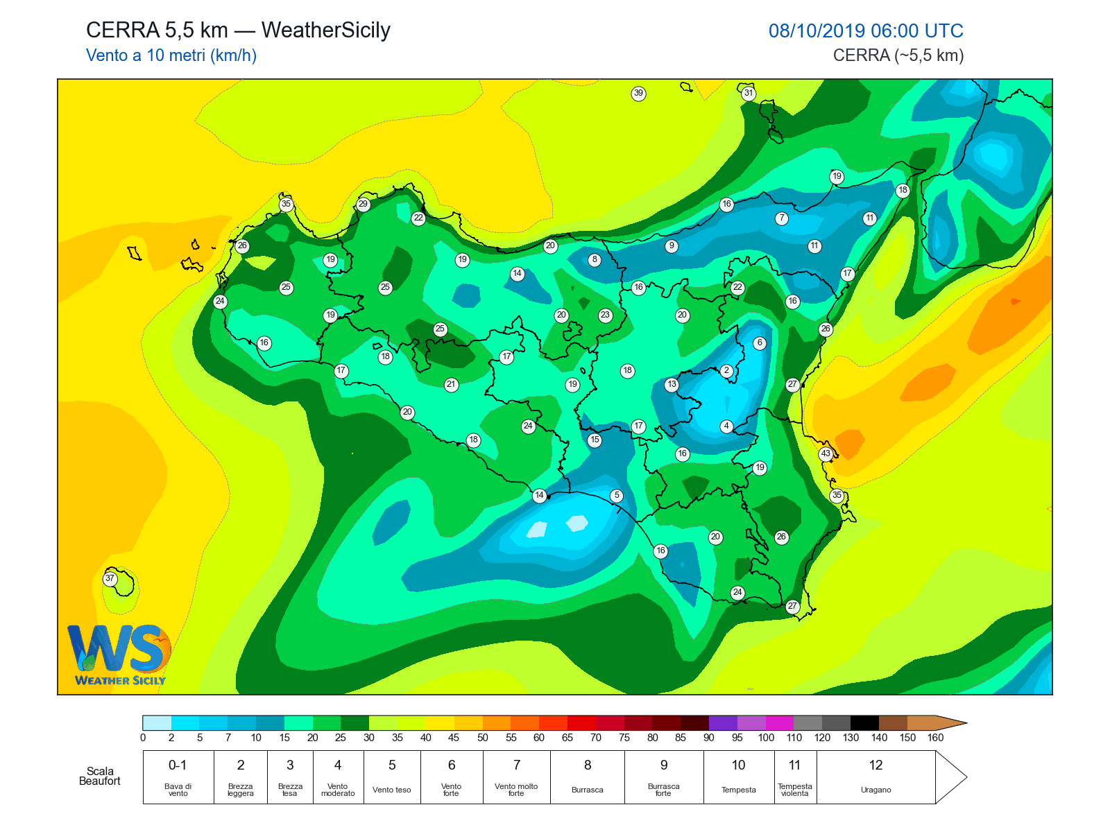 Vento a 10 metri · 2019100806