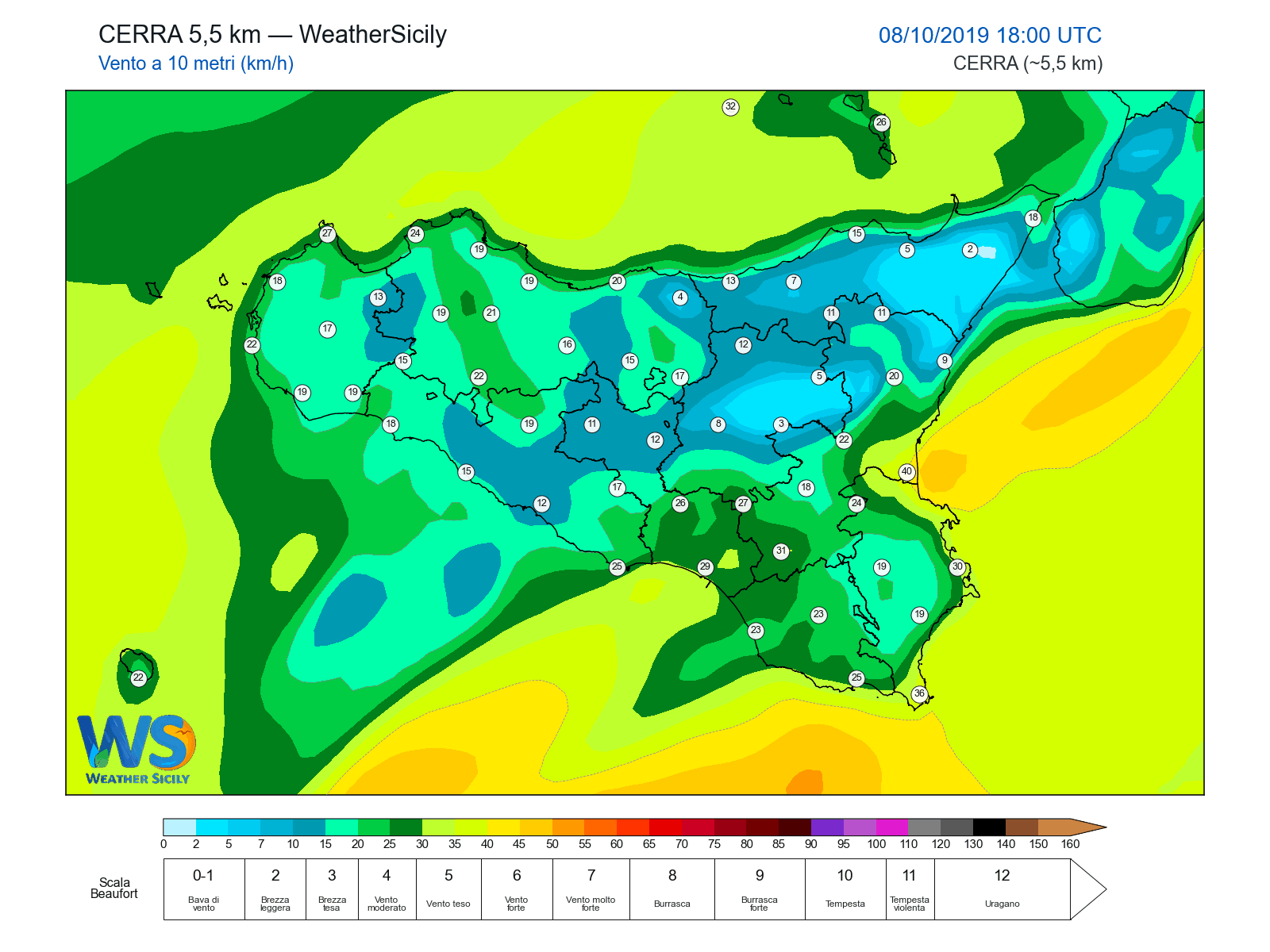 Vento a 10 metri · 2019100818