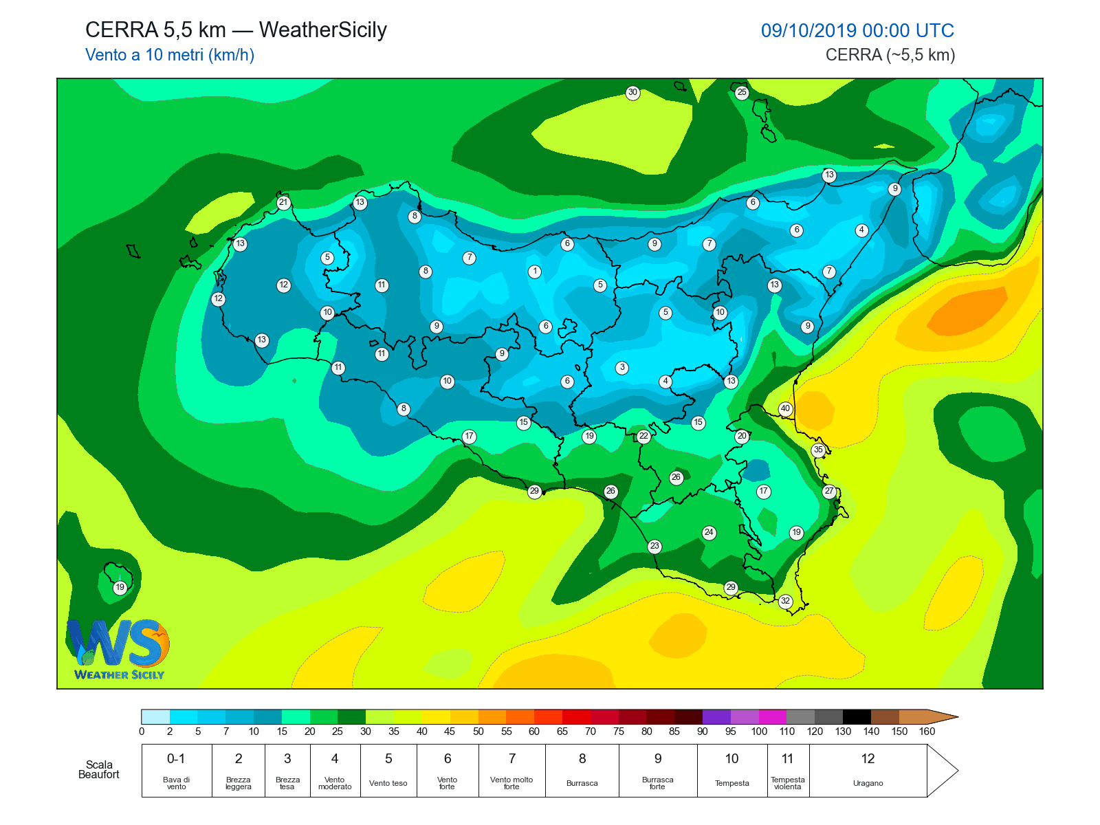 Vento a 10 metri · 2019100900