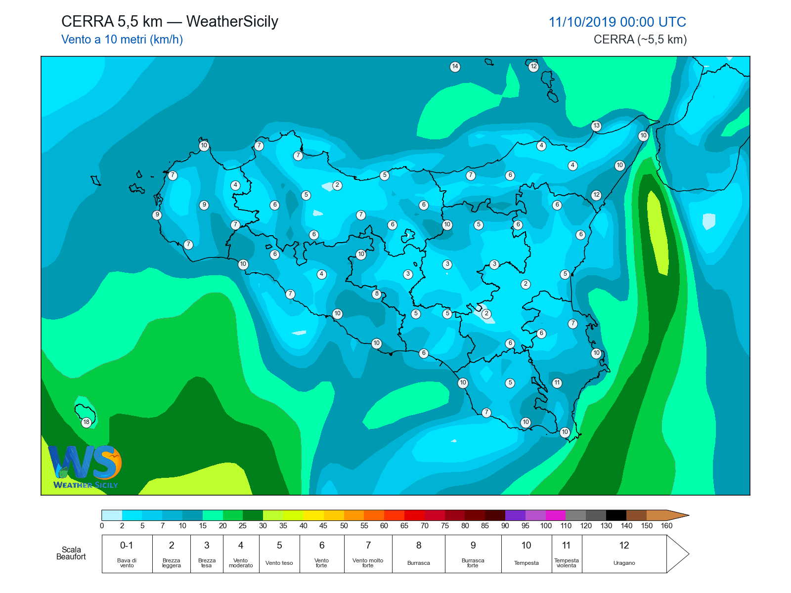 Vento a 10 metri · 2019101100