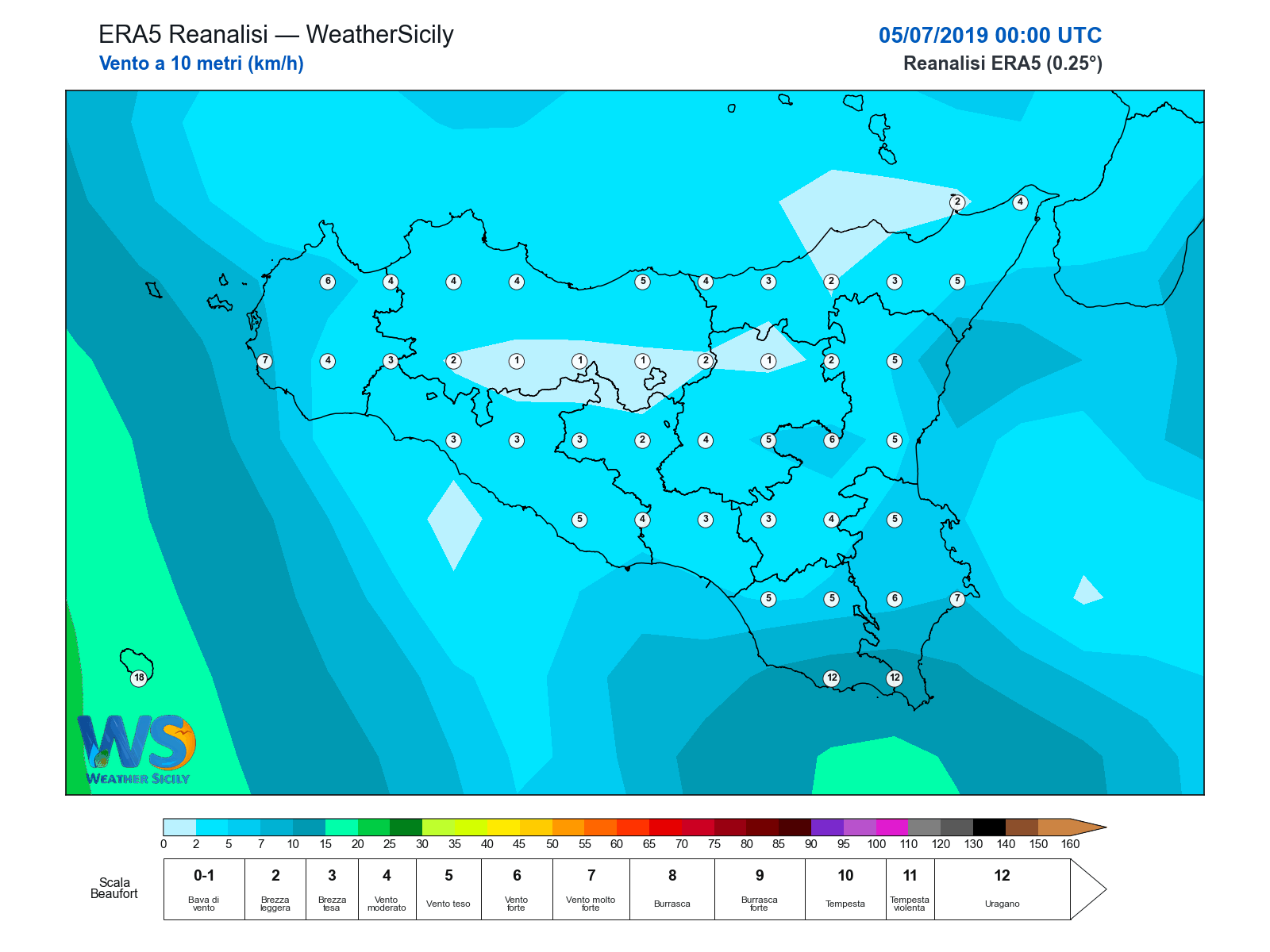 Vento a 10 metri · 2019070500