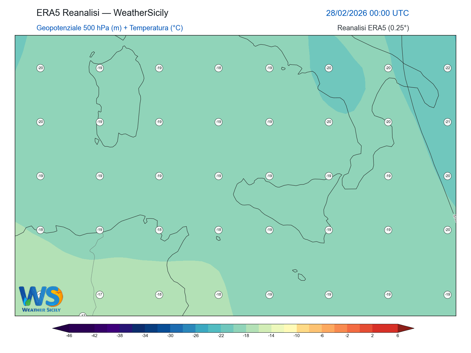 Geopotenziale 500 hPa + Temperatura · 2026022800
