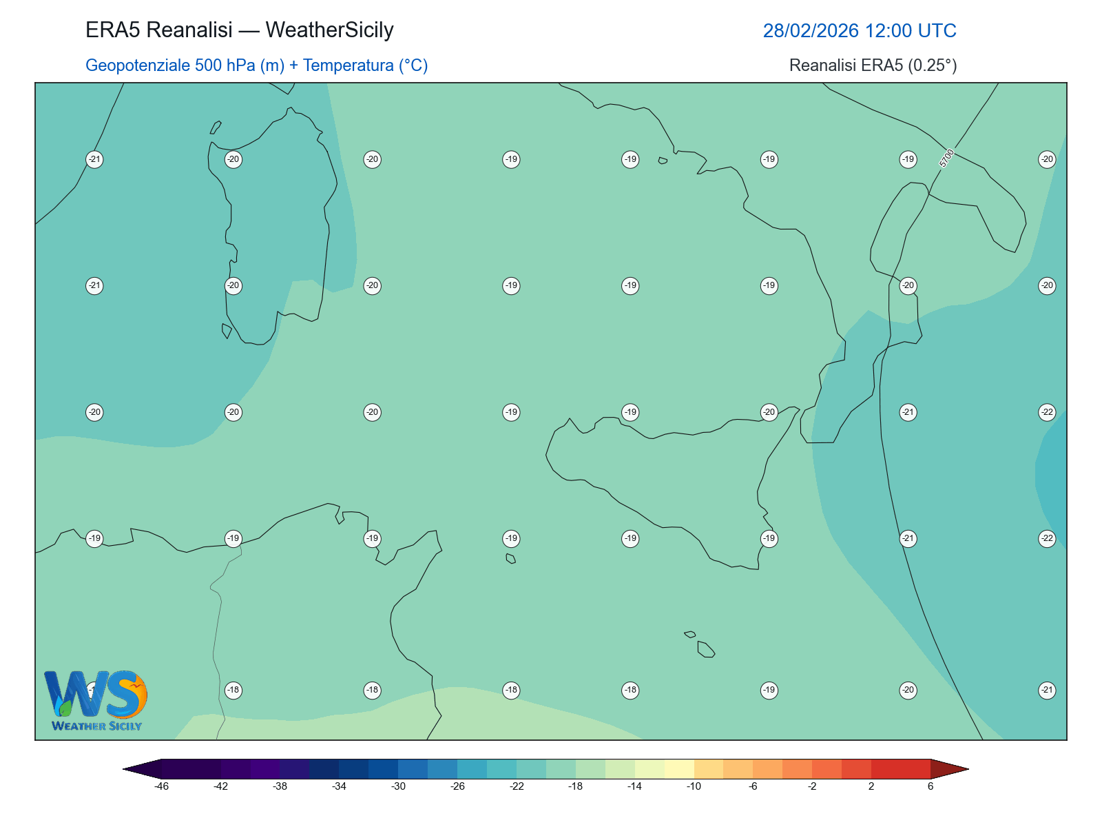Geopotenziale 500 hPa + Temperatura · 2026022812