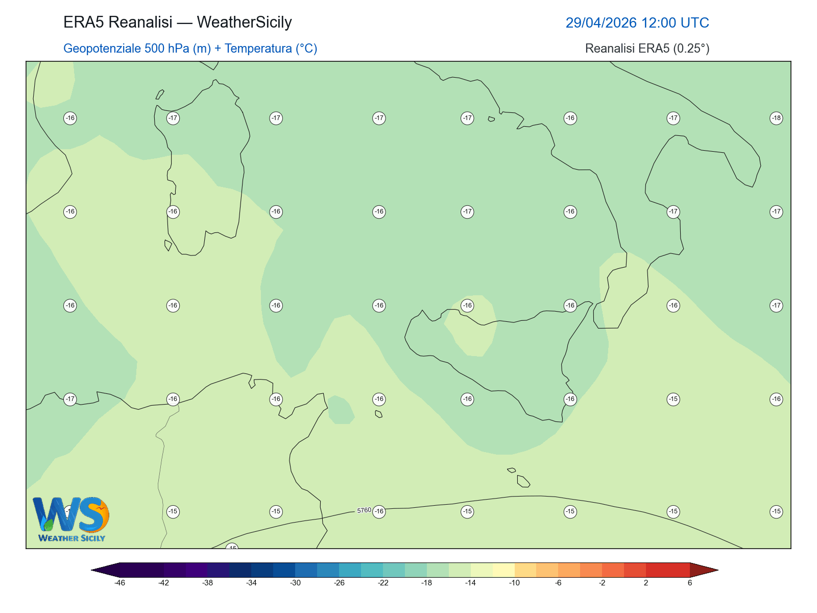 Geopotenziale 500 hPa + Temperatura · 2026042912