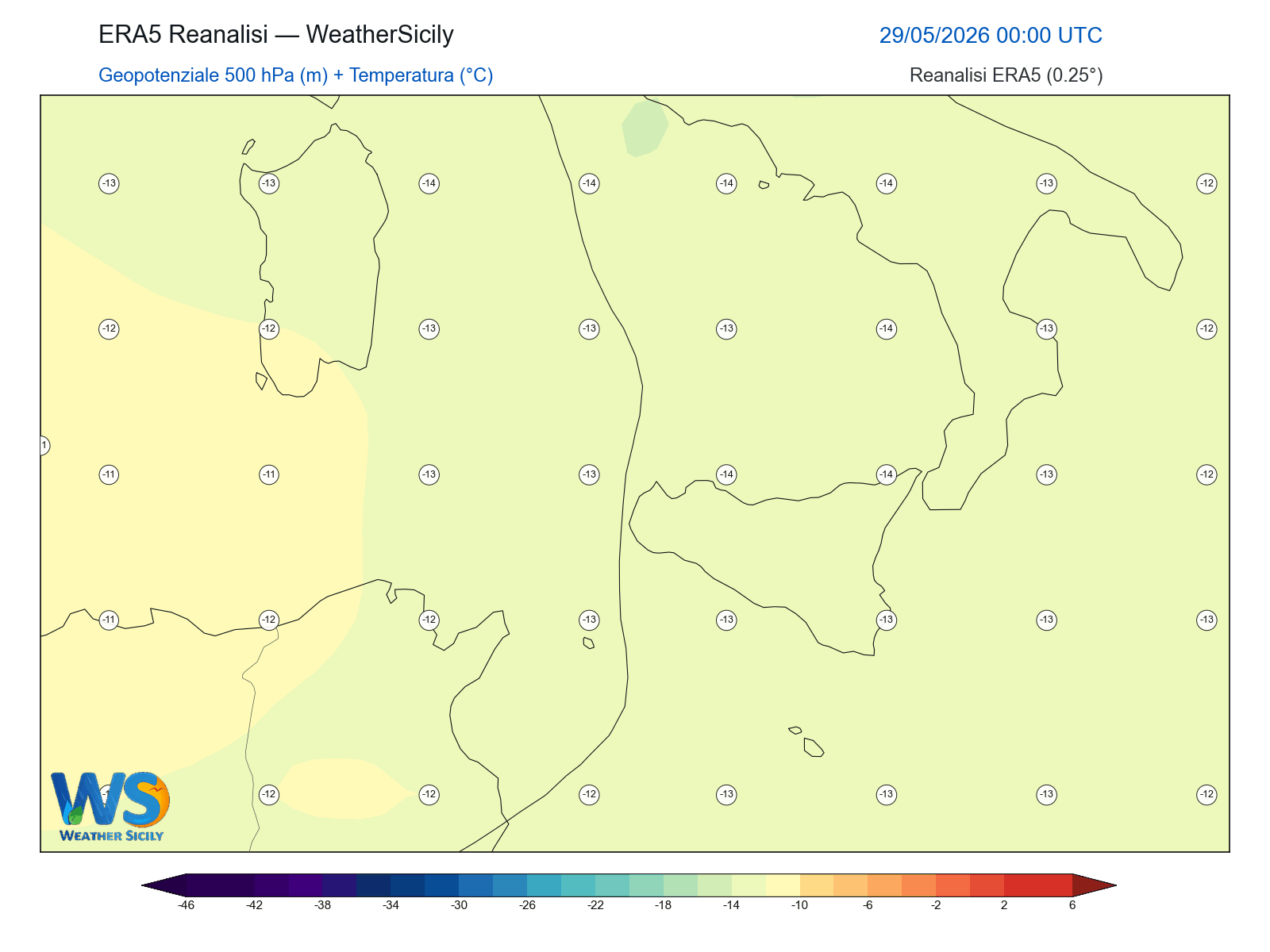 Geopotenziale 500 hPa + Temperatura · 2026052900