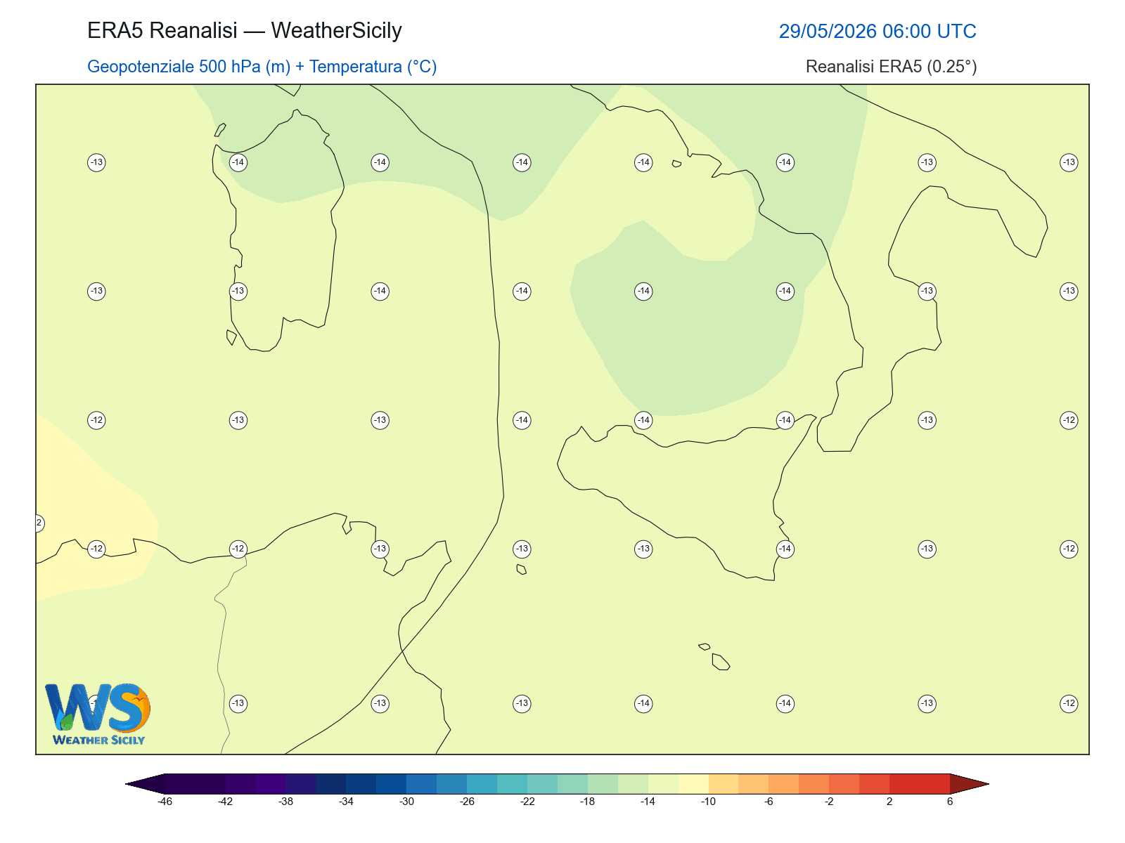 Geopotenziale 500 hPa + Temperatura · 2026052906