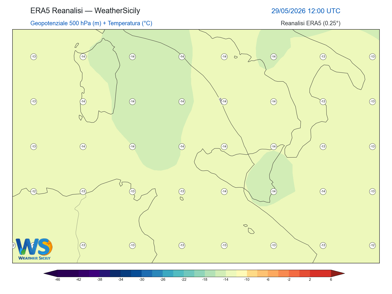 Geopotenziale 500 hPa + Temperatura · 2026052912