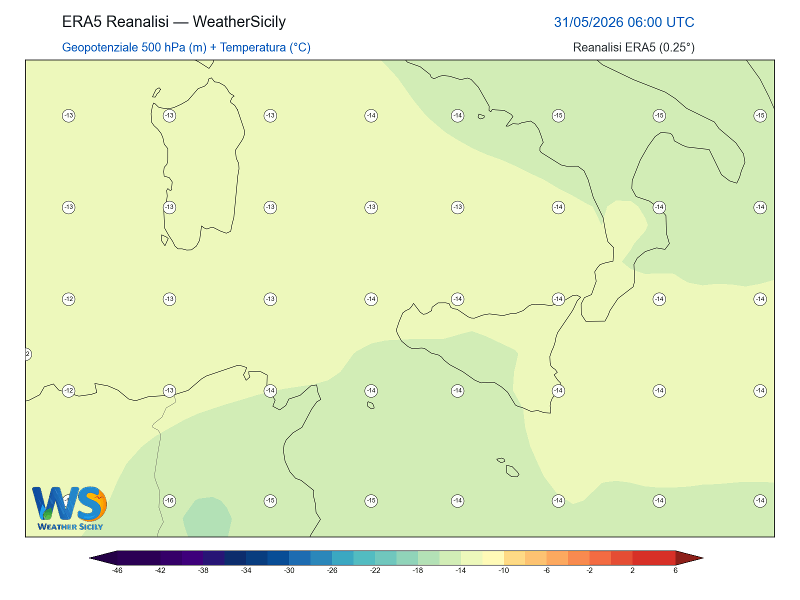 Geopotenziale 500 hPa + Temperatura · 2026053106