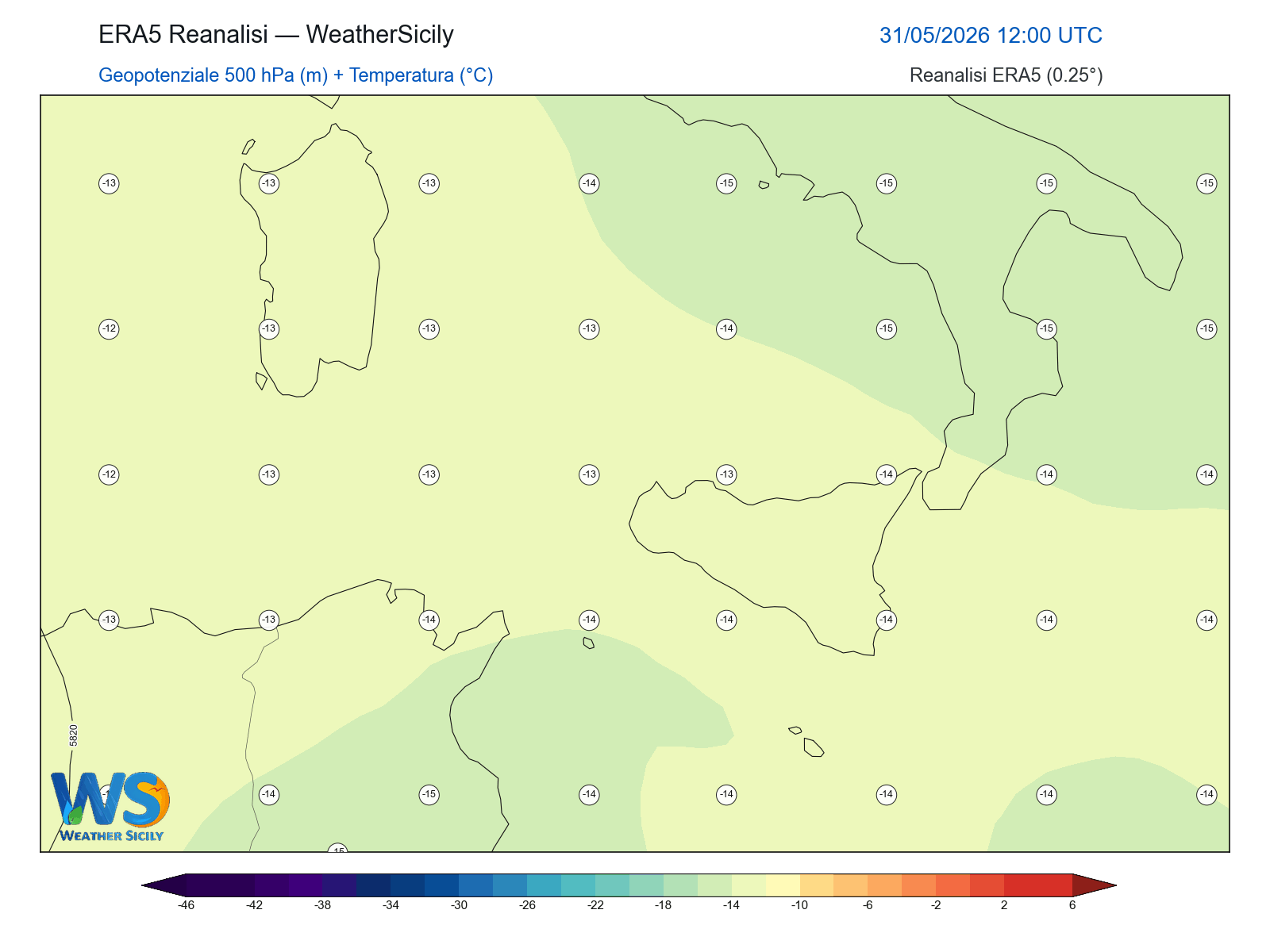Geopotenziale 500 hPa + Temperatura · 2026053112