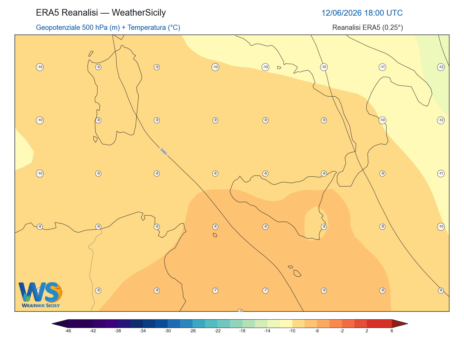 Geopotenziale 500 hPa + Temperatura · 2026061218