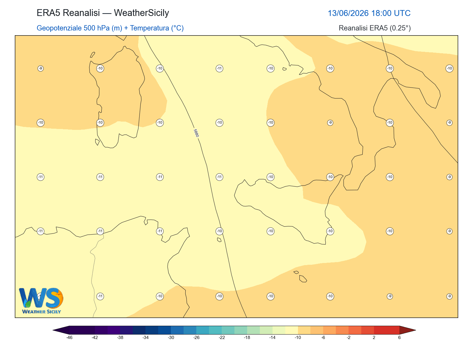 Geopotenziale 500 hPa + Temperatura · 2026061318