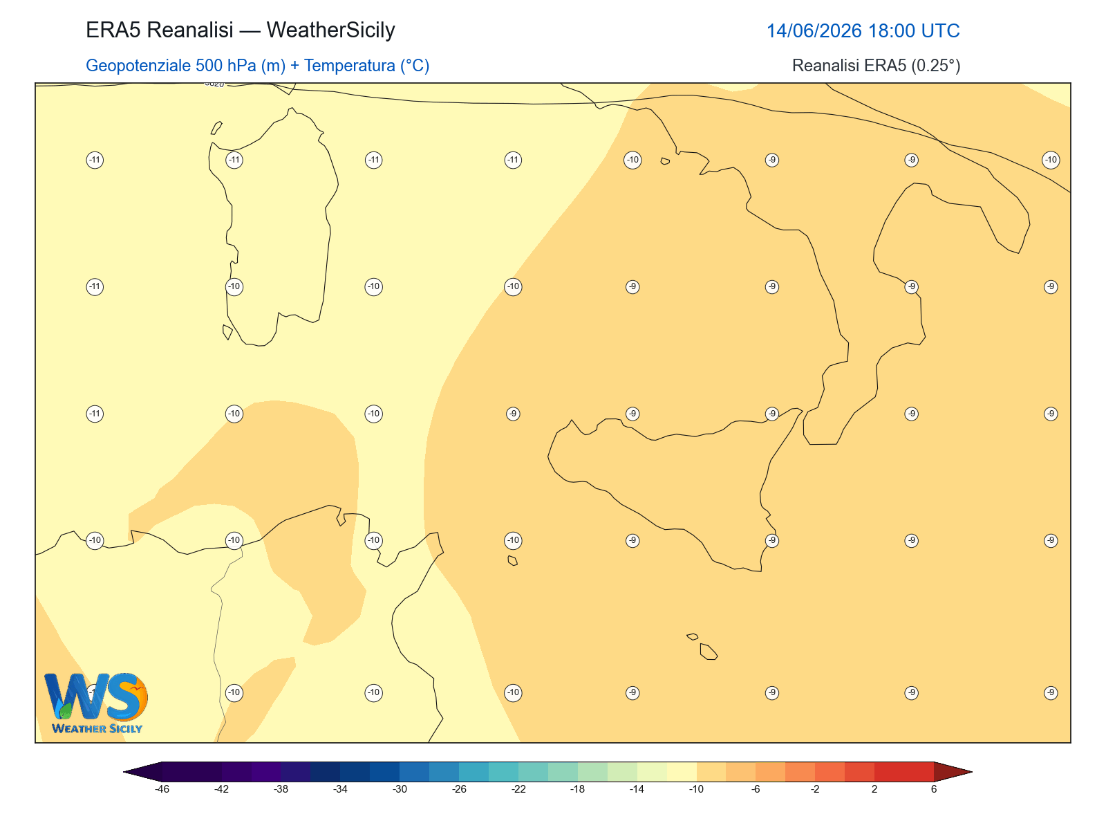 Geopotenziale 500 hPa + Temperatura · 2026061418