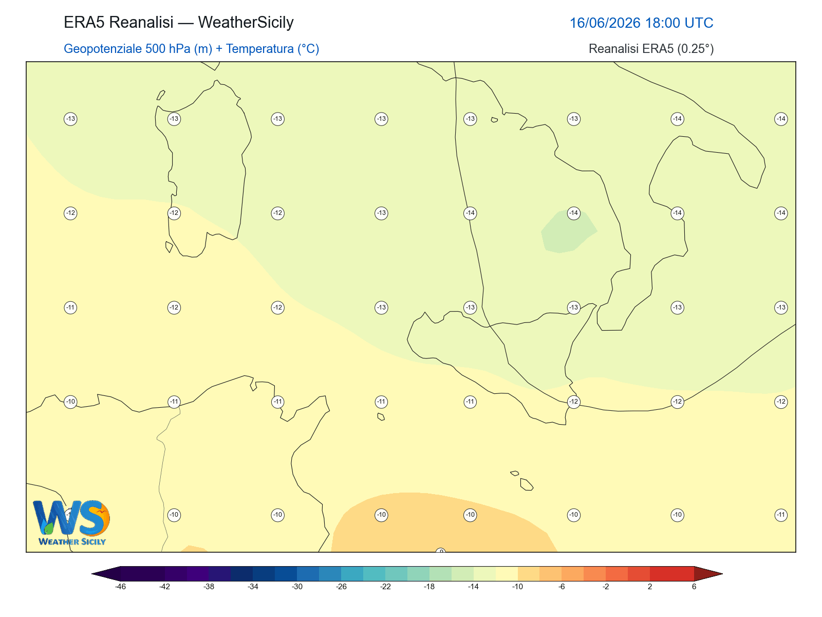 Geopotenziale 500 hPa + Temperatura · 2026061618