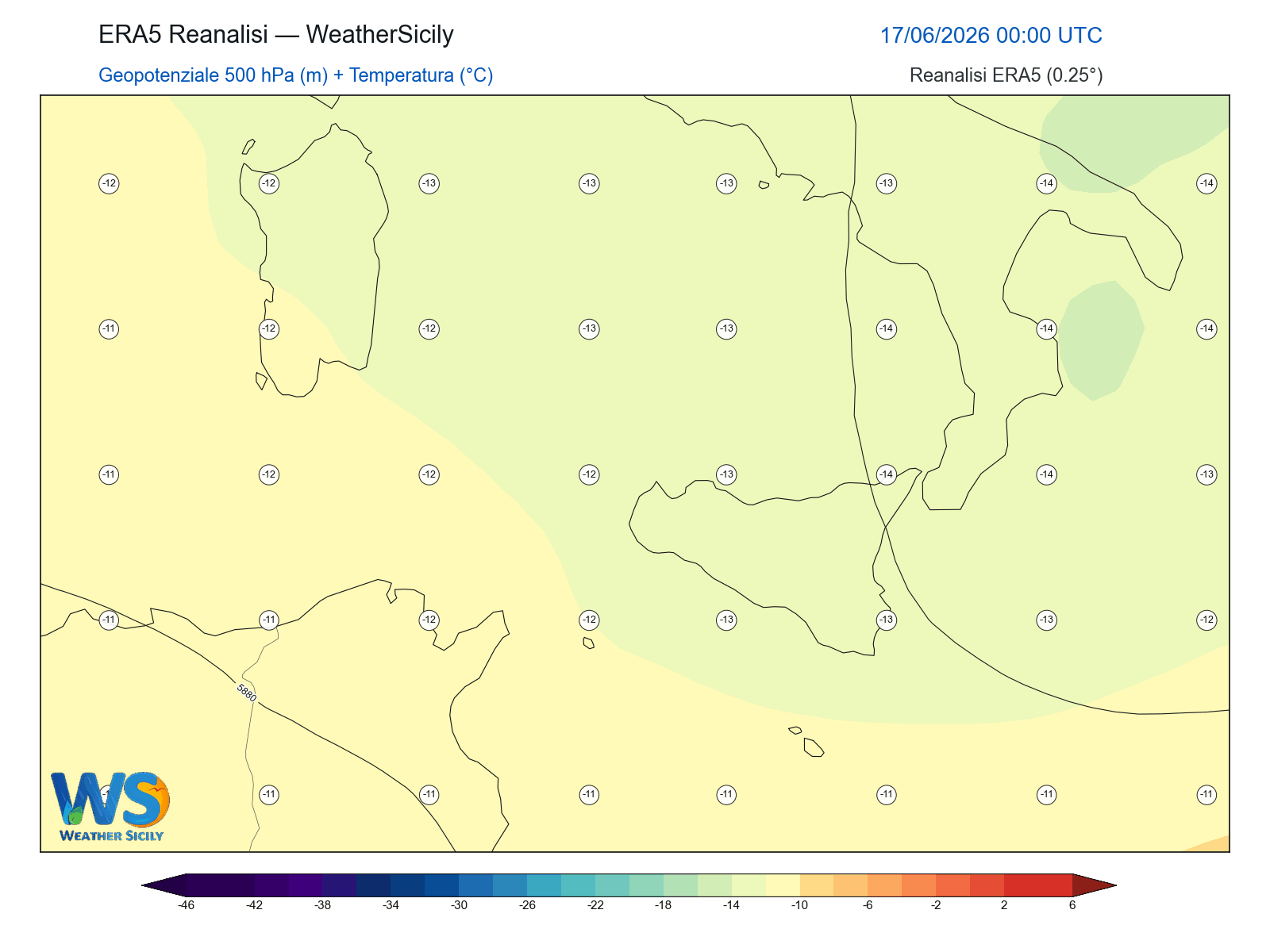 Geopotenziale 500 hPa + Temperatura · 2026061700