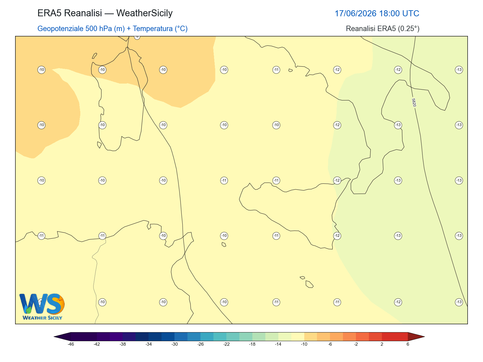 Geopotenziale 500 hPa + Temperatura · 2026061718