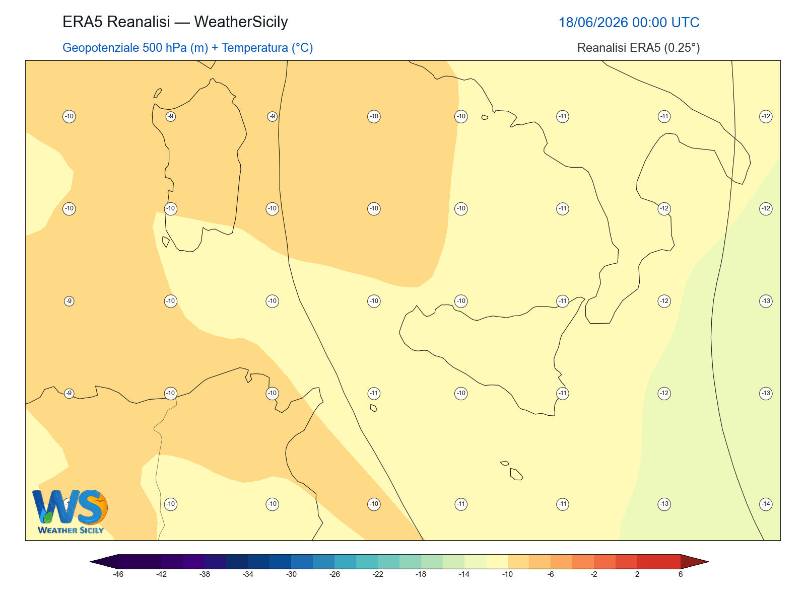 Geopotenziale 500 hPa + Temperatura · 2026061800