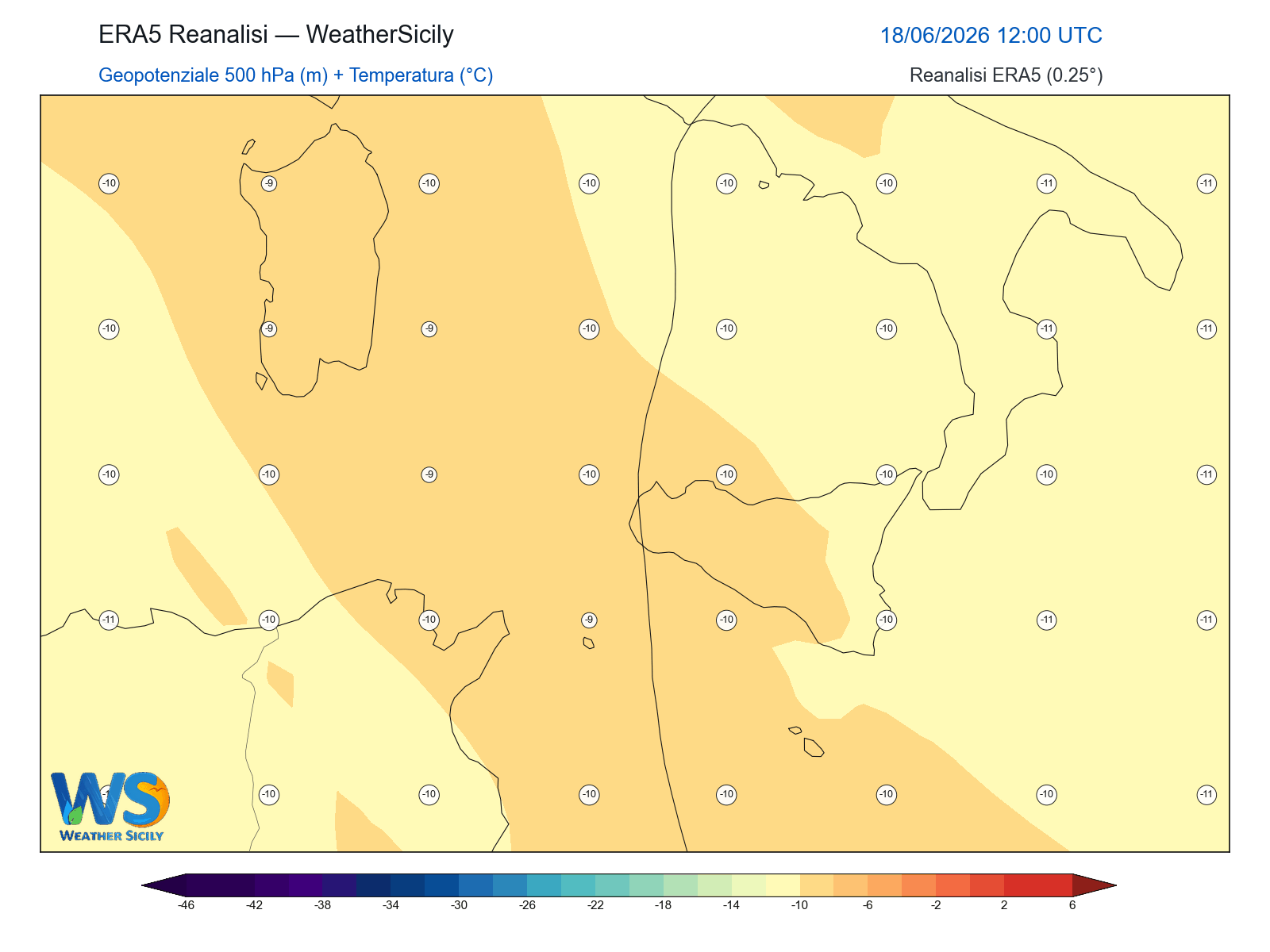 Geopotenziale 500 hPa + Temperatura · 2026061812