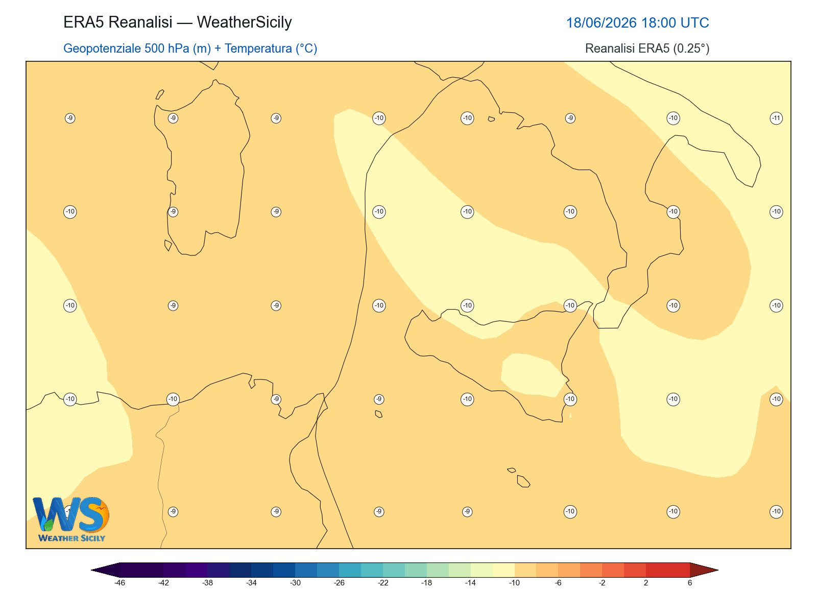 Geopotenziale 500 hPa + Temperatura · 2026061818