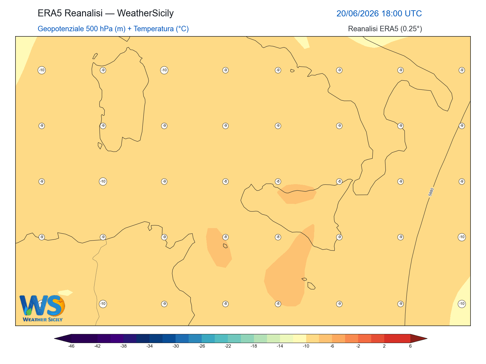 Geopotenziale 500 hPa + Temperatura · 2026062018
