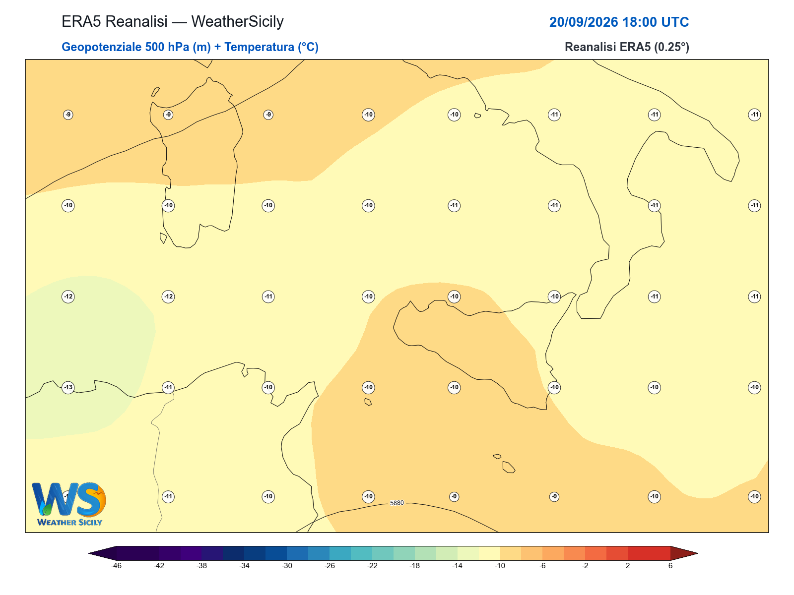 Geopotenziale 500 hPa + Temperatura · 2026092018
